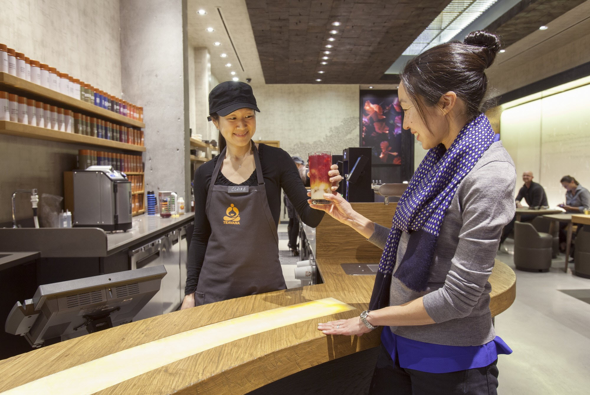 Teavana service bar offers the store's entire selection of loose leaf tea.